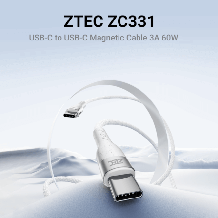 สายชาร์จเร็วแบบแม่เหล็ก ZTEC รุ่น ZC331 USB-C to USB-C 60W ยาว 1 เมตร สีขาว (รองรับเทคโนโลยี PD/QC)_3